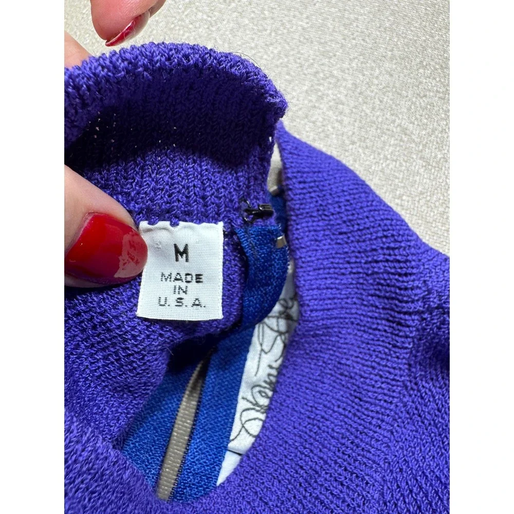 Vintage St. John Purple Knit Sweater Vest Mock Neck Back Zip Made in USA M *note - Picture 5 of 8